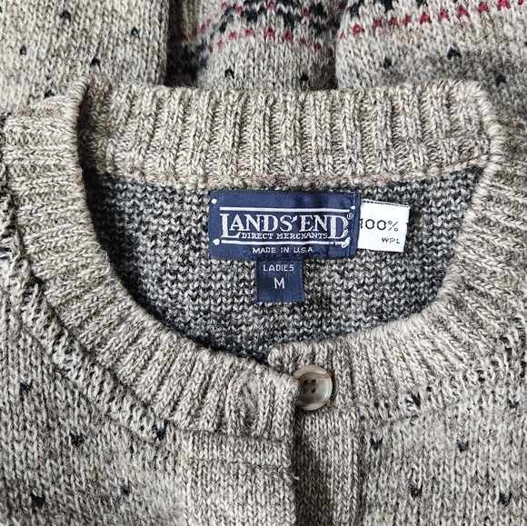Lands' End 100% Wool Scottie Dog Knit Oatmeal Cardigan - Picture 6 of 6